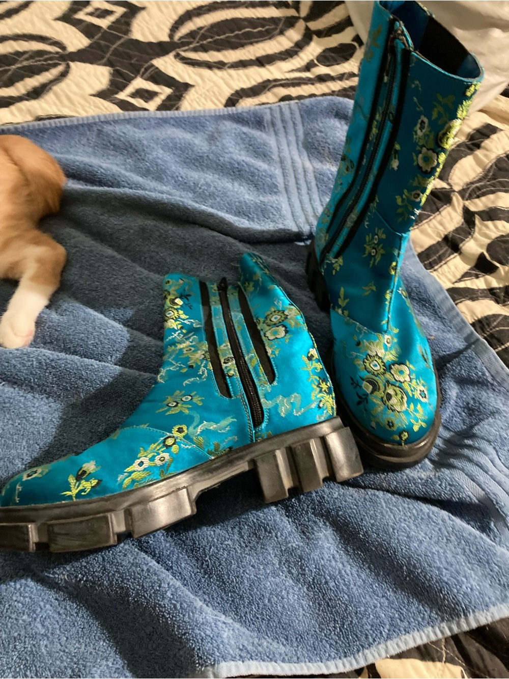 Blue Floral Women's Mid-Calf Boots - Picture 2 of 3